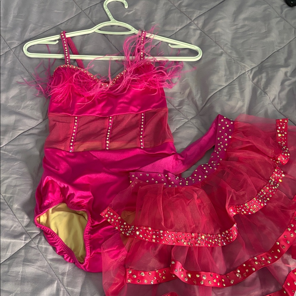 Pink Feathered Kids Dance Costume